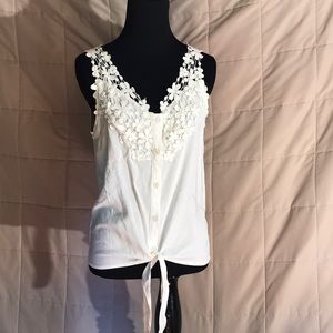Boho Gypsy flower hippie crochet white tank blouse